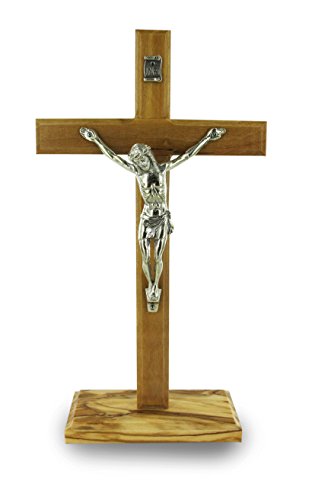 Ferrari & Arrighetti Crucifijo de Mesa con Base en Madera de Olivo con Cristo en Metal Oxidado - 19 cm