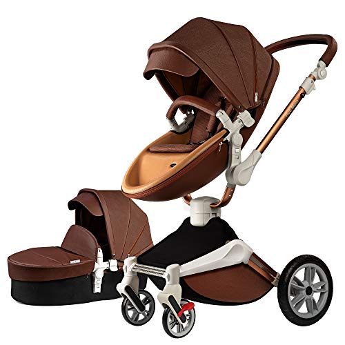 Hot Mom Silla de paseo Reversibilidad rotación multifuncional de 360 grados con buggy asiento y capazo 2020 Nueva actualización (Marrón) F023