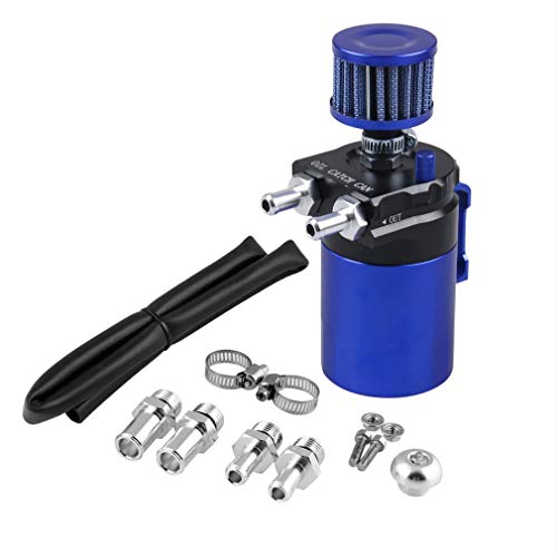 Kit Universal para latas de Aceite del Motor del automóvil Cilindro del Tanque Separador de Aceite de Aire Negro y Azul con Deflector