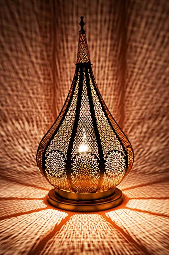 Lámpara de mesa oriental Kais Dorado 38cm de metal -Marruecos Decorativo para la mesa - muy práctica para una iluminación excelente - transmite una decoración excelente refinada