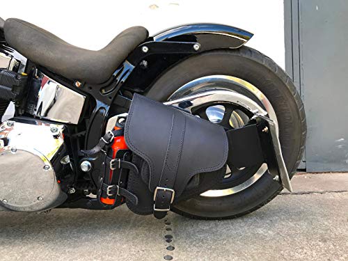 Orletanos Hades Negro Bolsa de Oscilación Compatible con Harley Davidson Softail Brazo Oscilante HD Portavasos Cuero Motocicleta Fatboy Heritage Auténtico Slim Chasis Rígido Funda Marco