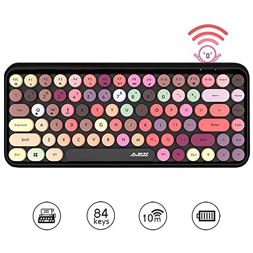 Teclado Bluetooth inalámbrico, lindo retro teclado compacto Mini de 84 teclas, tecnología de conexión inalámbrica Bluetooth de 2,4 GHz, teclado redondo ABS, panel mate, diseño ergonómico (color)