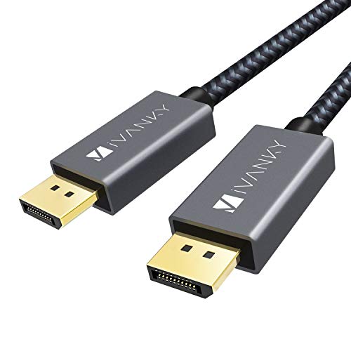 IVANKY Cable DisplayPort - 2 Metros, 4K@60Hz, 2K@144Hz, 2K@165Hz, Nylon Trenzado, Cable Displayport a Displayport (Cable DP) de Alta Velocidad Compatible con PC, Laptop, TV - Gris