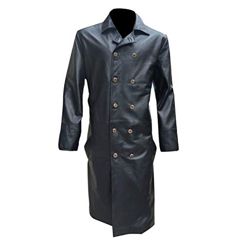 LFBUK - Abrigo de Piel para Hombre, diseño de Oficial alemán de la Segunda Guerra Mundial, Color Negro Negro Negro (Small