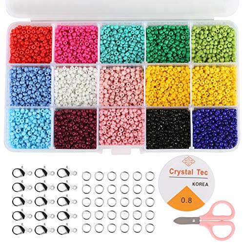 Naler 7500 Cuentas de Colores 3mm Mini Cuentas y Abalorios Cristal para DIY Pulseras Collares Bisutería (15 Colores)