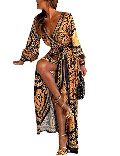 Vestidos De Cóctel Africano Bohemio De Manga Larga Abrigo De Fiesta Maxi Vestido De Mujer Amarillo S