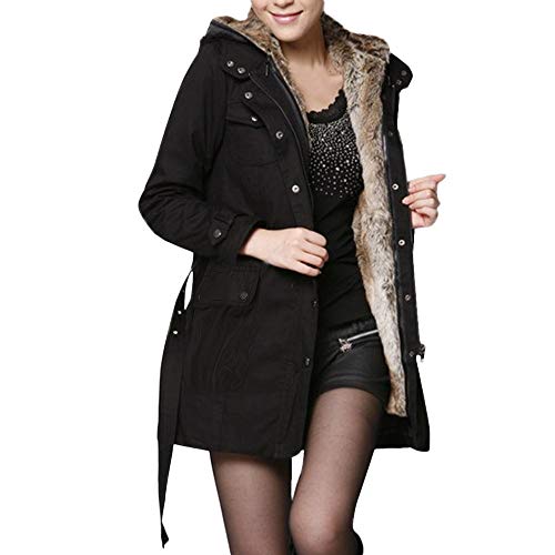 Yvelands Moda para Mujer Abrigo de Forro de Piel de Invierno cálido Grueso Chaqueta Larga con Capucha Parka Abrigo Outwear Blusa Superior(Black,XL)