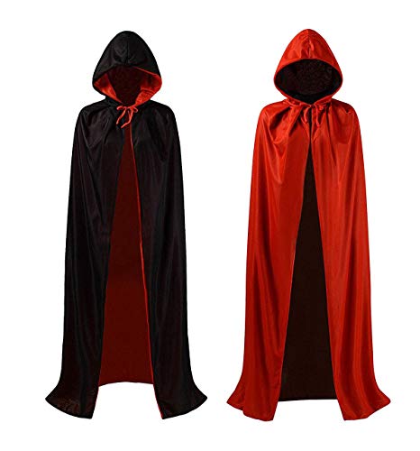 ZOEON Capa con Capucha para Fiesta de Disfraces, Reversible Negro Rojo Capa para Fiesta de Halloween, 140cm