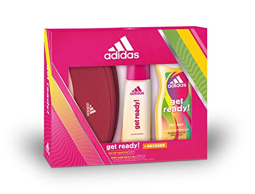 Adidas Get Ready Set para Mujer, Contiene: Neceser Adidas + Get Ready! Eau de Toilette 50 ml + Get Ready! Body Hair Face 3 in 1 Shower Gel 250 ml