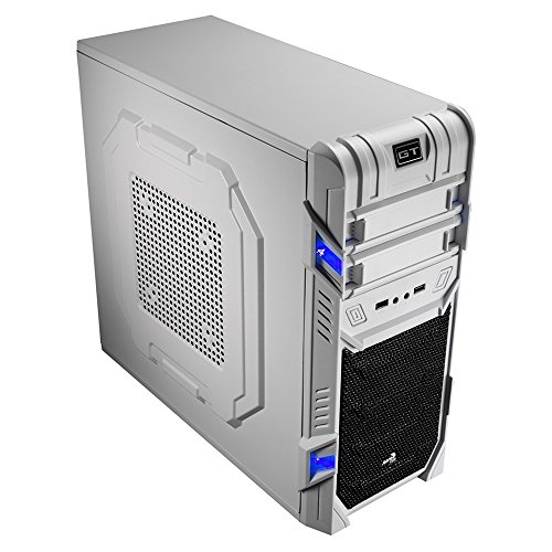 Aerocool GTAD - Caja gaming para PC (semitorre, ATX, 7 ranuras de expansión, capacidad hasta 3 ventiladores, incluye ventilador frontal y trasero 12 cm, USB 2.0/3.0), color blanco
