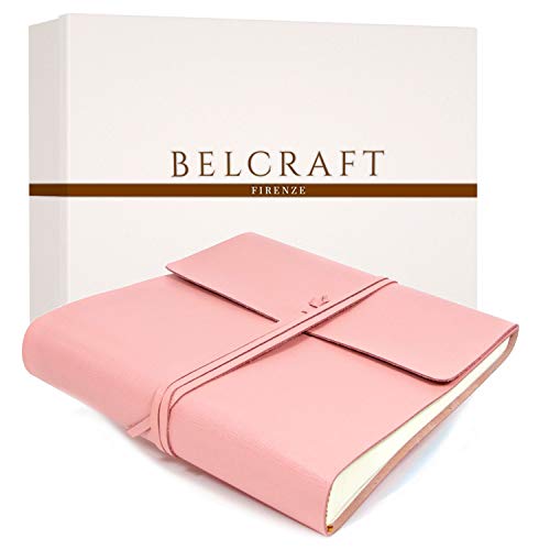 Bonito álbum fotográfico de piel, elegante, con caja de regalo, hecho a mano por artesanos toscanos (22 x 22 cm), color rosa