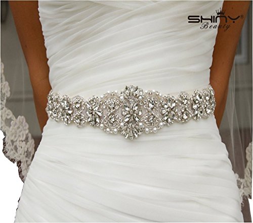 Cinturón con adorno de estrás de ShinyBeauty para el vestido de novia, diadema o decoración de almohada, acero inoxidable, Ivory RA 300, 45.00cm*4.50cm