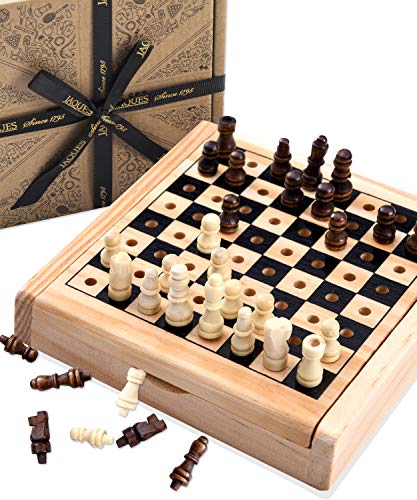 Juego de ajedrez de Viaje de Jaques - Juego de ajedrez auténtico de Jaques Tallado a Mano - Juego de ajedrez de Calidad Desde 1795