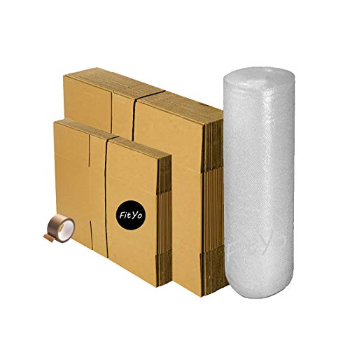 Kit de mudanza FitYo 15 cajas estándar + 10 cajas de libros + 10 metros de papel burbujas + 1 rollo adhesivo marrón