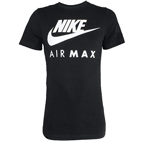 Nike Air MAX tee Hombre Camiseta Algodón T-Shirt Deportiva Fitness Negro/Blanco, Tamaño:S