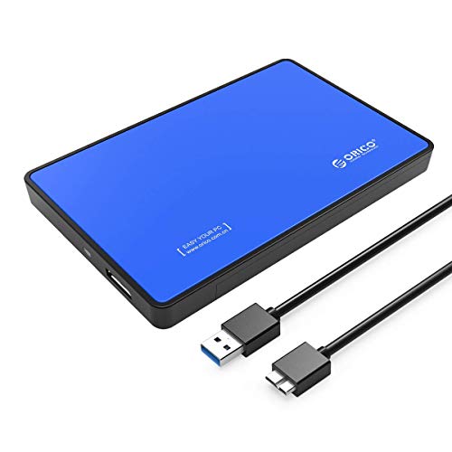 ORICO Caja Externa Disco Duro/SSD 2.5'' USB 3.0, Libre de Herramientas para SATA HDD/SSD de 9.5mm y 7mm con Led Indicador y Capacidad hasta 4TB（Azul