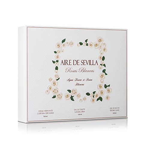 Set Perfume Mujer Rosas Blancas - Aire de Sevilla - EDT, Crema Hidratante, Gel de Ducha