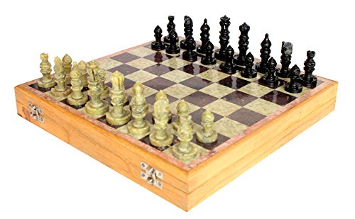 StonKraft 12 "x12 Conjunto de Tablero de Juego de ajedrez de Piedra de Madera + peones Hechos a Mano
