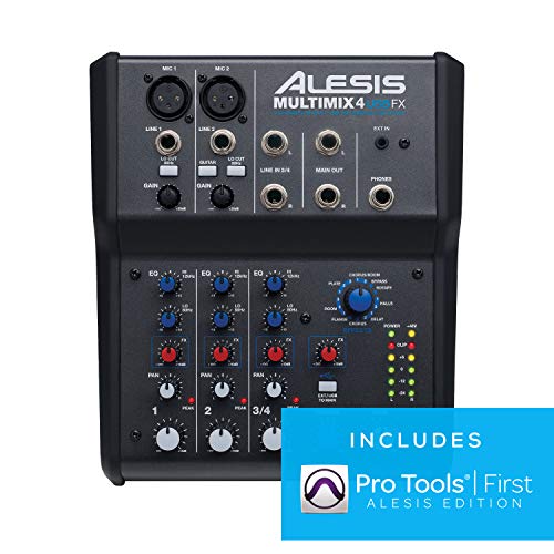 Alesis MultiMix 4 USB FX - Mezclador de estudio compacto de 4 canales con efectos incorporados e interfaz de audio USB para grabación en estudio doméstico