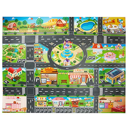 Alfombra de juguete(39*51in/100*130cm)PVC Road Playmat juguete, alfombra de plástico para niños, alfombra impermeable ciudad vida ideal para jugar con coches y juguetes