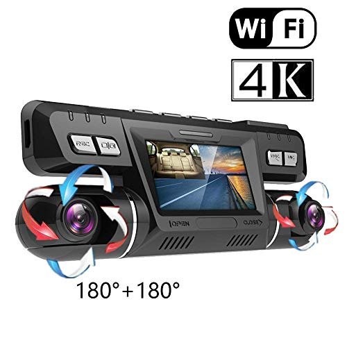 Dash Cam,4K Ultra HD WiFi GPS Cámara Coche Grabadora Delantera y Trasera Dual 360° Rotativo 170° Gran Angular Cámaras Dash Cam con Sony WDR Visión Nocturna ADAS Detección de Movimiento para Coches