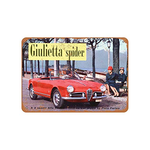 Fhdang Decor Vintage Pattern 1959 Alfa Romeo Giulietta Spider - Cartel de aluminio con aspecto vintage, metal, multicolor, 12x18 inches