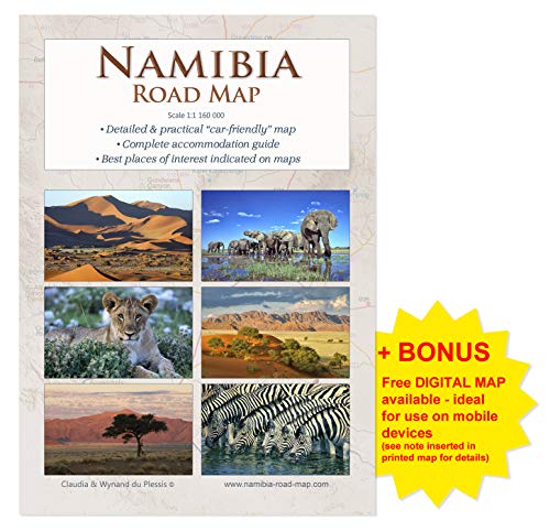 Mapa de viaje detallado NAMIBIA ROAD MAP (1:1.160.000) Cuaderno práctico A4, sinóptico y confiable, ideal para planeación y viaje, todas las calles, alojamientos y atracciones