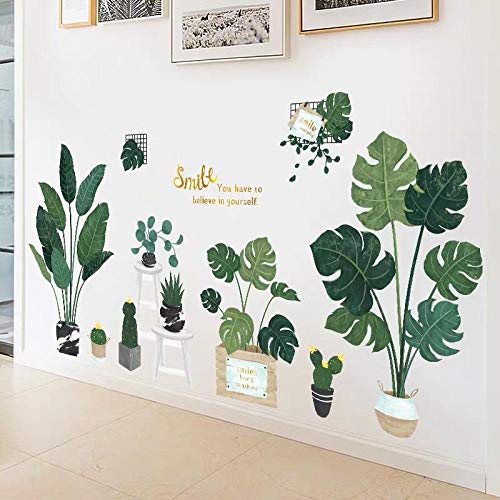 Pegatinas de plantas verdes frescas de estilo nórdico sala de estar fondo decoraciones de pared alquiler de habitación pegatinas de renovación de dormitorio-QR2