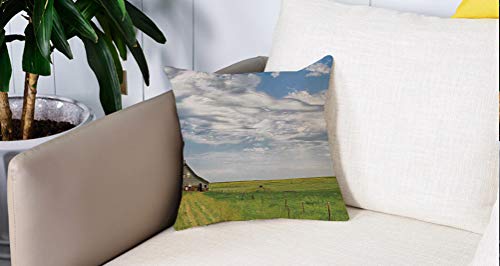 Square Soft and Cozy Pillow Covers,Madera rústica, canadiense en terreno pastizales con nubes en el paisaje de aire, azul verde,,Funda para Decorar Sofá Dormitorio Decoración Funda de almohada.
