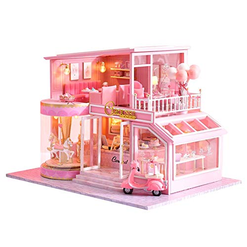 YHJGKO Septiembre de Bricolaje de Madera casa de muñecas casa en Miniatura con LED Muebles de música muñeca de luz de la habitación Mini 3D casa de Madera en Alquiler artesanía Regalos de cumpleaños
