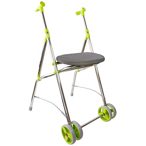 Andador ortopédico para adultos de aluminio ligero y plegable, con asiento y ruedas delanteras dobles, pistacho