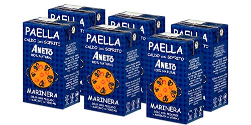 Aneto 100% Natural - Caldo para Paella de Pescado y Marisco - caja de 6 unidades de 1 litro
