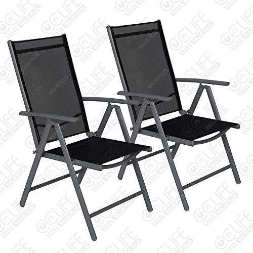 CCLIFE Juego sillas Plegables de Aluminio para jardín, terraza, Patio, Playa,Impermeables y Resistentes al Sol, Color:Dark Gray, Tamaño:2pz-Set