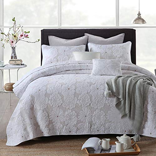 Colcha King Size Juego de 3 piezas Ropa de cama de algodón acolchado Colcha bordada americana Color sólido Cuidados de cama (230 × 250Cm / 250 × 270Cm)-H-M