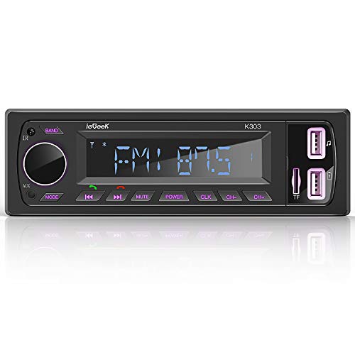 ieGeek Autoradio Bluetooth Estéreo RDS 60W * 4 Sistema de Radio Llamada Manos LibresFM/Am, luz de botón de 7 Colores, Pantalla de Reloj, Soporte Dual USB/FM/BT/AUX/SD con Control Remoto