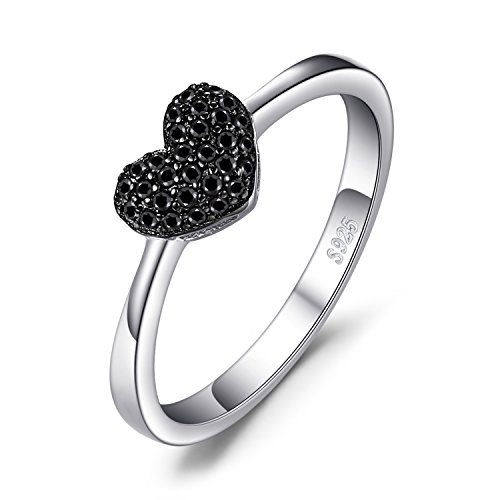JewelryPalace Anillo dulce en forma de corazón adornado Espinela negro en Plata de ley 925 Tamaño 09