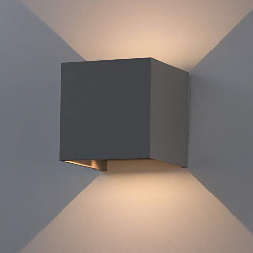 K-Bright Luz de pared, iluminación de pared decorativa, 7W blanco cálido, impermeable IP65 lámpara de pared exterior e interior, arriba y abajo haz de luz ajustable, carcasa de aluminio gris oscuro
