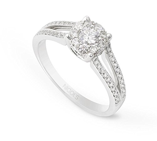 NICOLS 14710800011 - Anillo WEDDING BAND NICOL´S, con piedra central redonda en boquilla roseton. En oro blanco y diamante talla brillante de peso total 0.68ct.