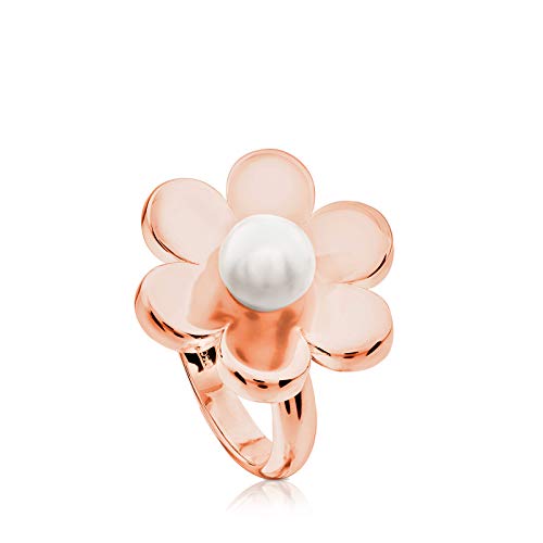 TOUS anillo de mujer, Happy Moments, plata vermeil rosa de 18kt y perla de 0,7 cm