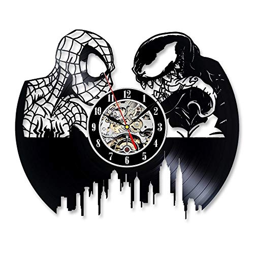 AIYOUBU Diseño Moderno Spiderman Reloj De Pared para Niños Habitación CD Clásico Relojes LP Colgantes De Vinilo Reloj De Pared Silencioso Decoración del Hogar 12 Pulgadas