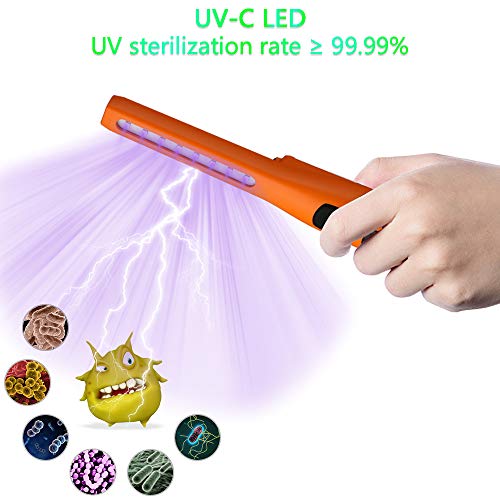 ANEWSIR Lámpara de Desinfección,desinfectante de varita de luz ultravioleta de carga USB, lámpara germicida de desinfección ultravioleta,Esterilización lámpara UVC, UV Luz Lámpara - naranja