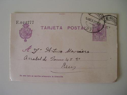 Antigua Tarjeta Entero Postal - Old Postcard Stationery : Circulada de Lerida a Reus. Alfonso XIII 15 céntimos. 1921