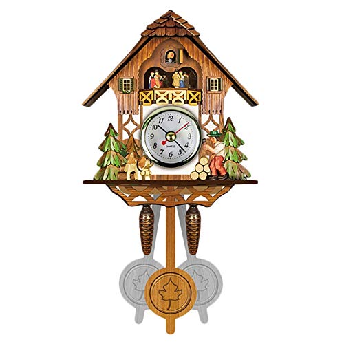 Joyfitness Antiguo Reloj de Pared de Cuco de Madera Time Bird Bell Swing Alarm Watch Home Art Decor 12x23x5cm