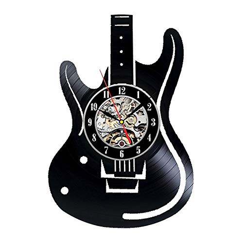 LED Reloj de pared Hueco Guitarra eléctrica Disco de vinilo Único Antiguo Decoración de la pared del hogar Instrumentos musicales Reloj colgante LQCN-No Led-12 pulgadas