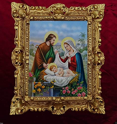 Lnxp Niño Jesús Bebé Jesús con Maria y Joseph Antiguo Barroco Marco con de 45 x 38 cm