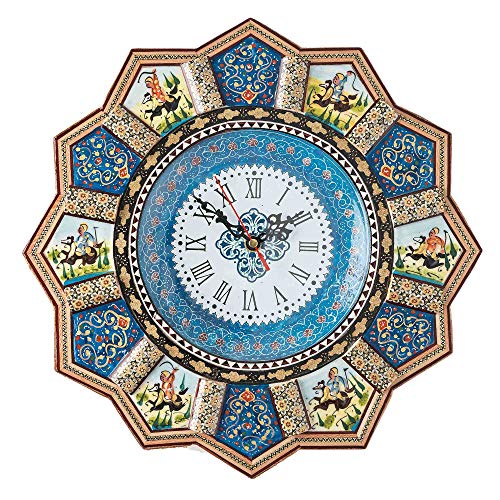 LPUK Reloj de pared Khatam de lujo Colección Sunclock Serie 2 Reloj de pared de madera con incrustaciones de sol y polo en forma de sol, hecho a mano, artesanal persa Diámetro: 32 cm