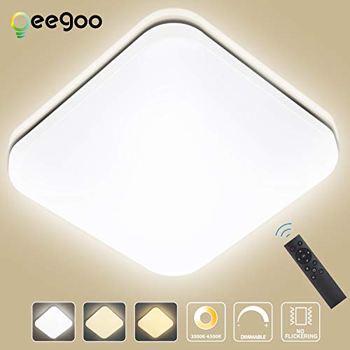 Oeegoo 24W Regulable LED de Luz de Techo Cuadrado, Lámpara de Techo LED de 1680 Lúmenes RA>80 (Cambio de temperatura de color por el interruptor: 3000K/4000K/6000K)