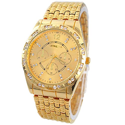 Relojes Hombre,Xinan Metal del Diamante Venda Cuarzo Analógico Reloj Pulsera (Oro)
