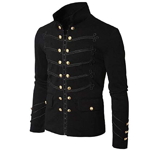 Vintage sólido chaqueta gótica Steampunk Rock Frock uniforme masculino vintage punk disfraz de metal militar abrigo Outwear Negro Negro ( M