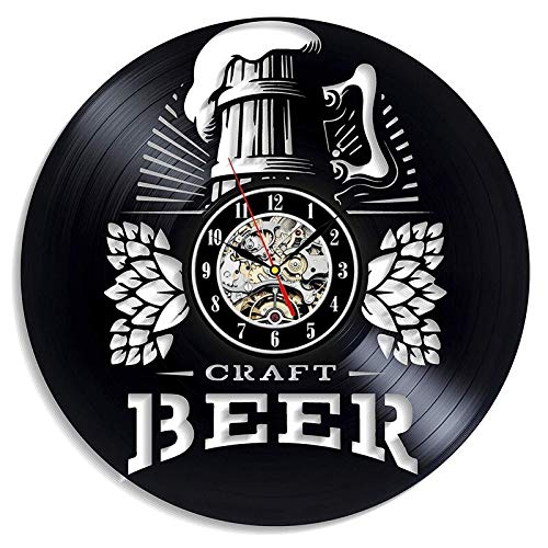 BFMBCHDJ Beer Vinyl Record Reloj de Pared Diseño Moderno Bar Decorativo Reloj 3D Una Botella de Cerveza Relojes de Pared de Vinilo Vintage Decoración para el hogar con LED de 12 Pulgadas
